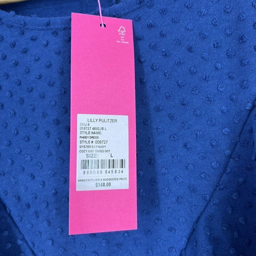 Lilly Pulitzer Dress Size Large Womens Blue Pheby Oyster Bay Cozy Knit Swiss Dot - Picture 4 of 8
